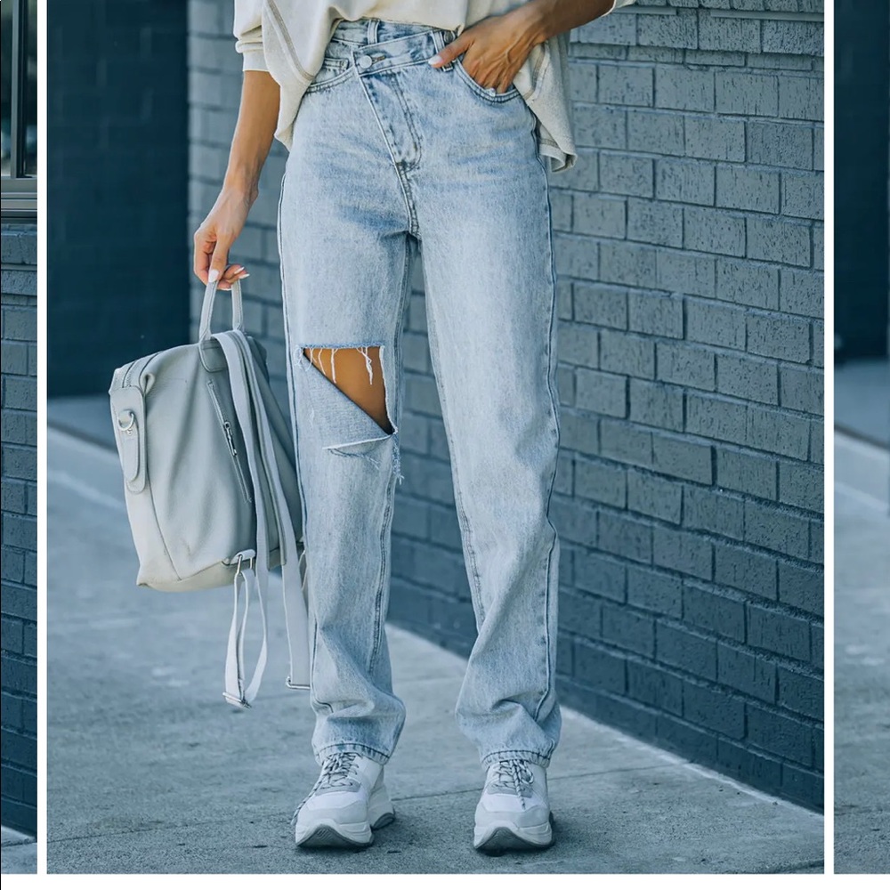 Raven High Rise Distressed Criss Cross Denim